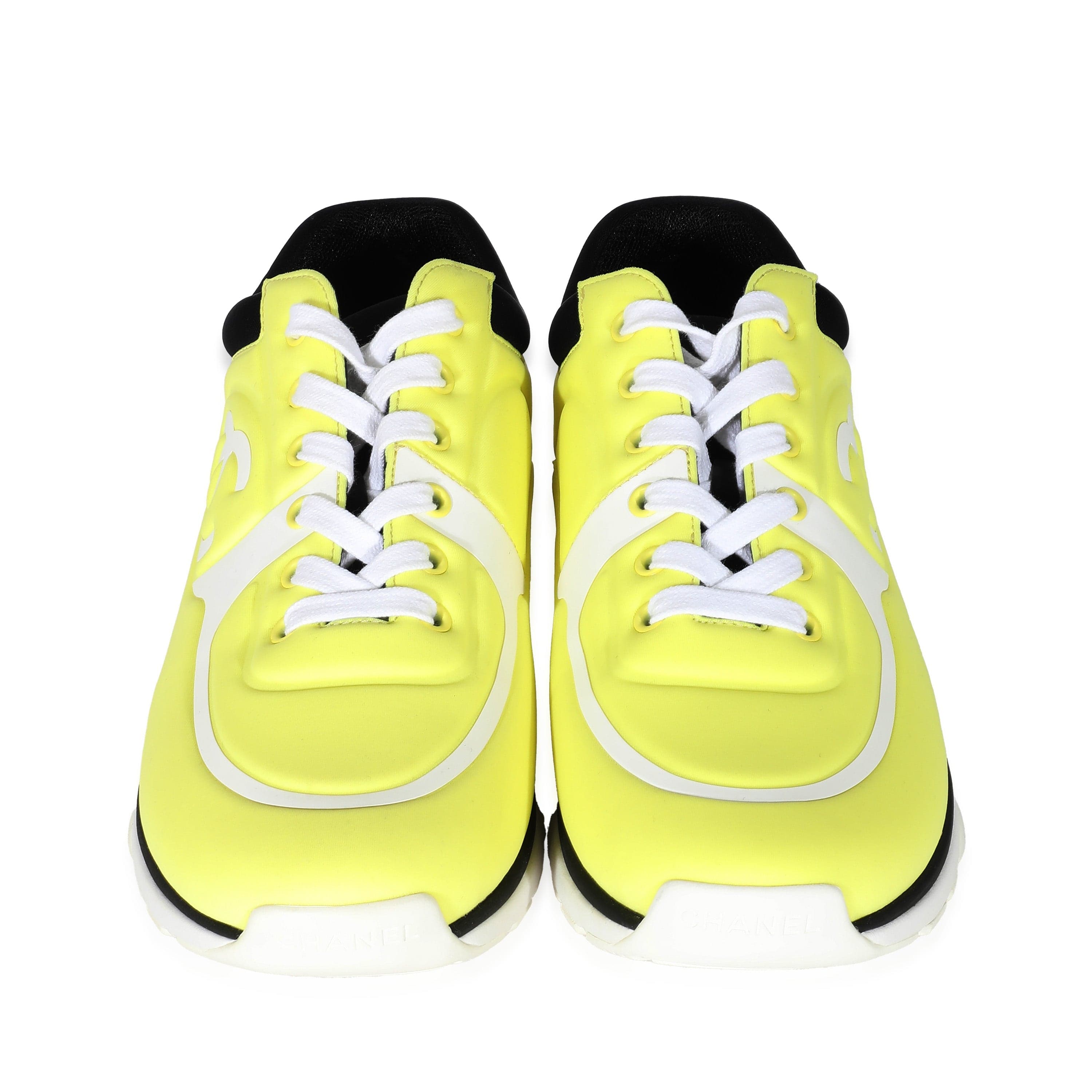 Chanel Chanel 19S Neon Yellow Lycra Interlocking CC Sneakers