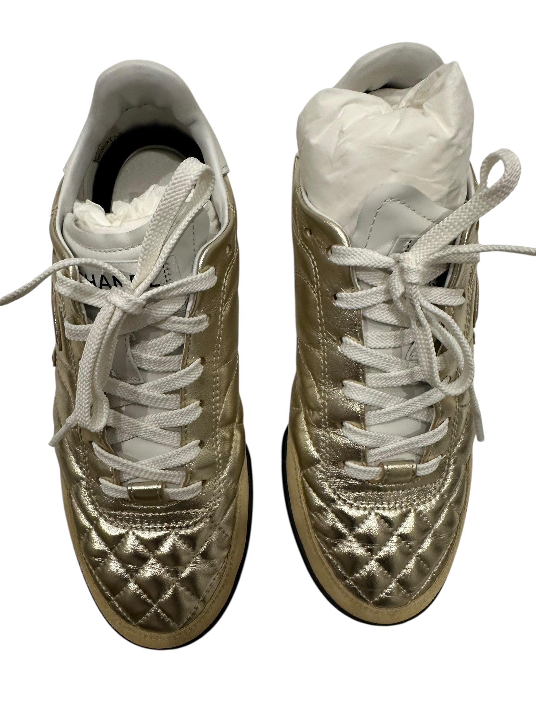 Chanel Chanel Gold Leather Sneakers 24A Size 37