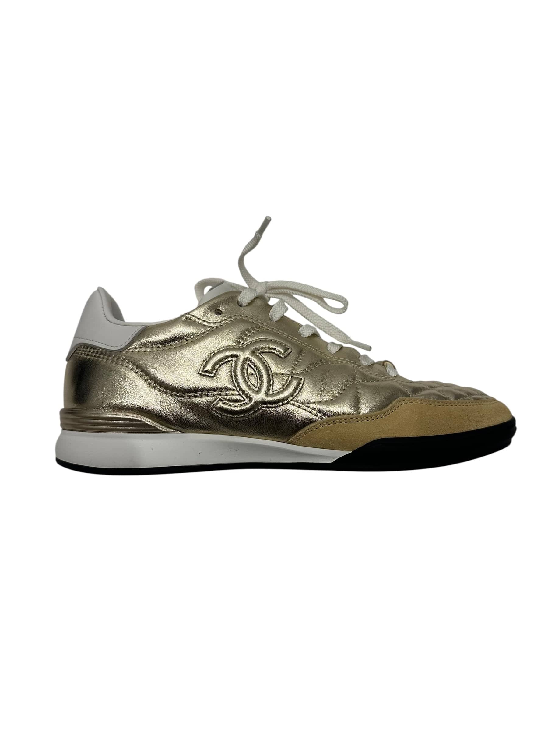 Chanel Chanel Gold Leather Sneakers 24A Size 37
