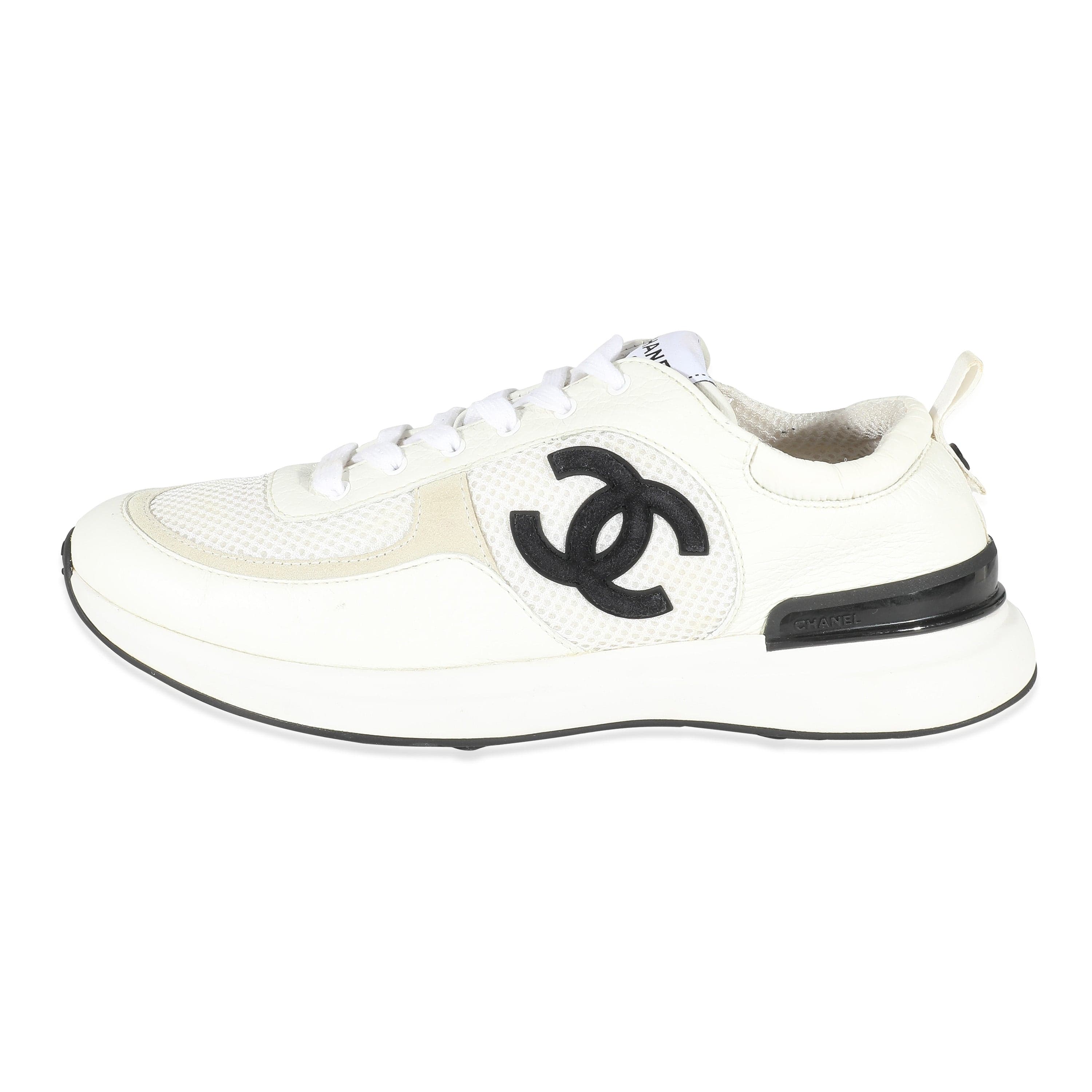 Chanel Chanel White Mesh and Leather CC Logo Trainer 42