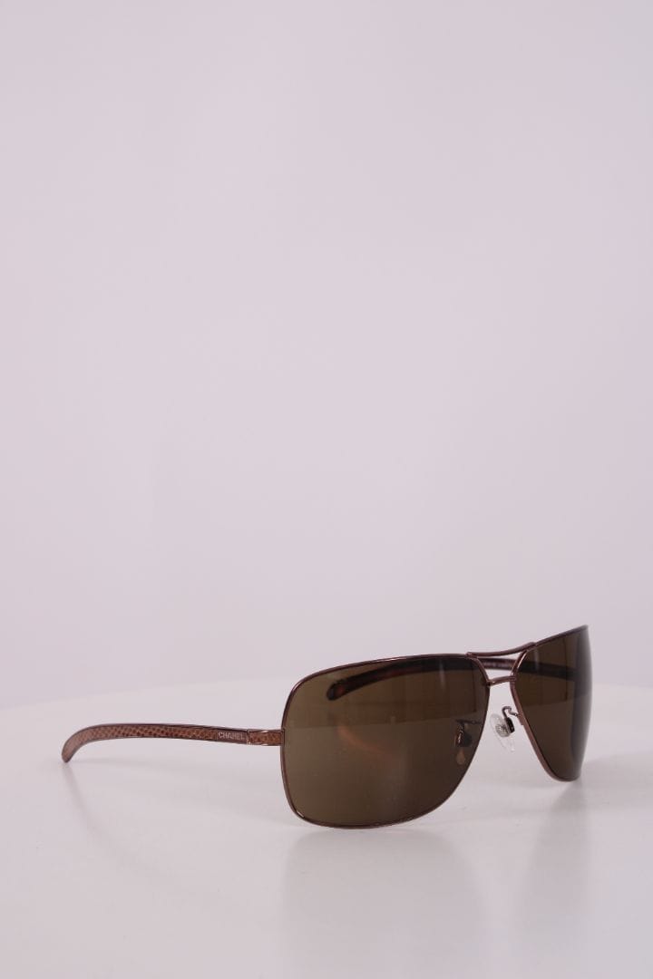 Chanel Chanel Aviator Lizard Effect Sunglasses Brown