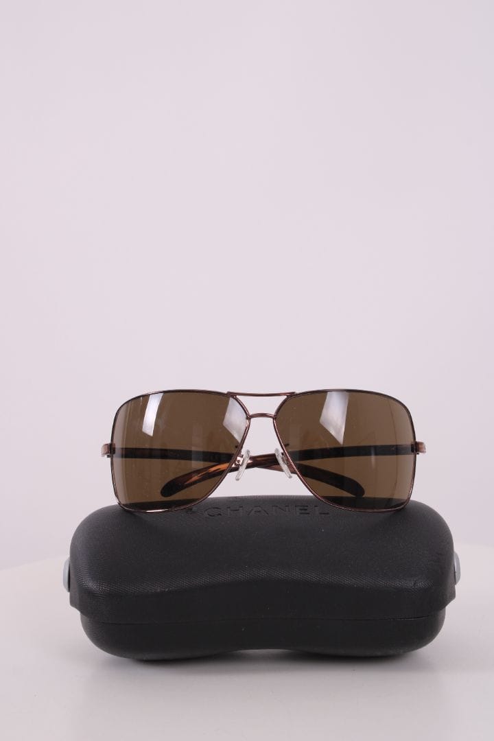 Chanel Chanel Aviator Lizard Effect Sunglasses Brown
