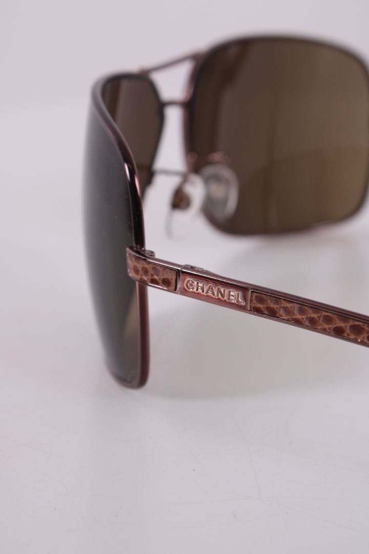 Chanel Chanel Aviator Lizard Effect Sunglasses Brown