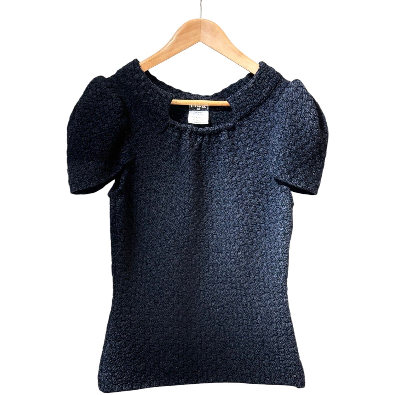 Chanel Chanel Black Wool Knit Short Sleeve Top - Size 38