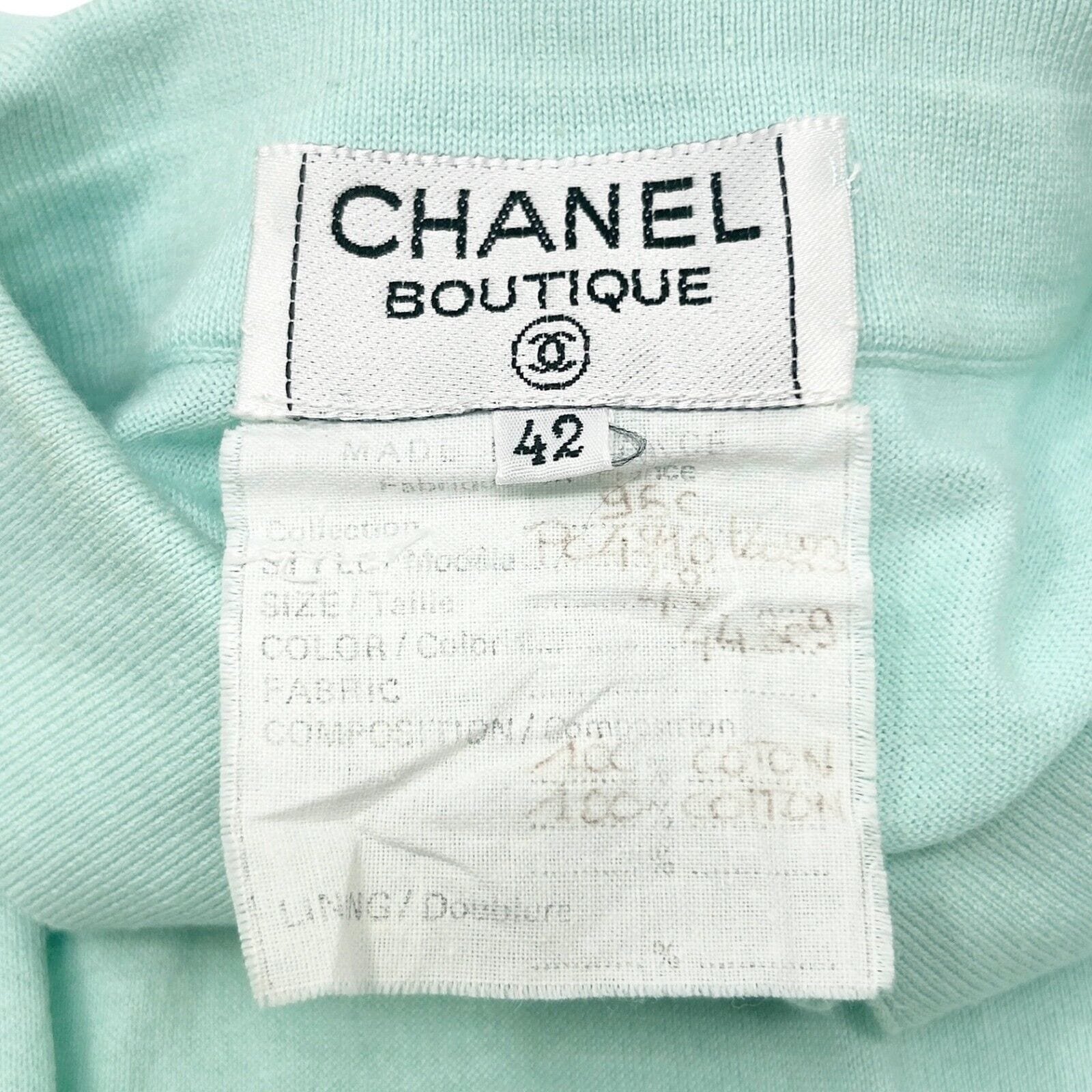 CHANEL CHANEL Vintage 95C CC Logo Polo T-shirt Top #42 Green Gold Cotton