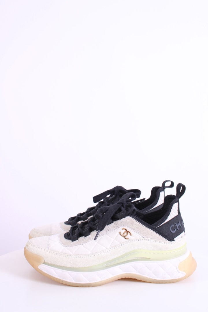 Chanel Chanel Suede Trim Trainers Cream/ Grey 39