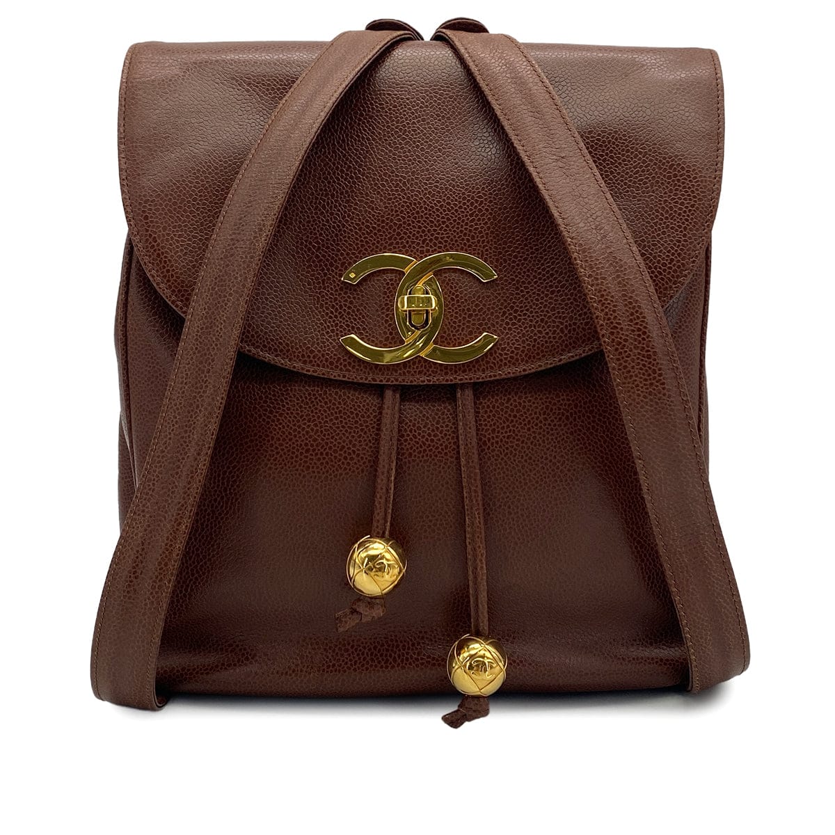 CHANEL VINTAGE BIG COCO CHAIN BACK PACK BROWN CAVIAR SKIN GOLD HARDWARE 90324764