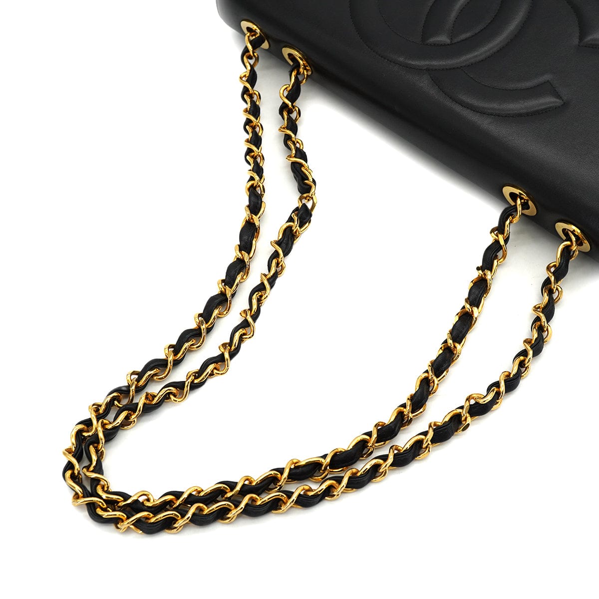 CHANEL VINTAGE CHANEL BIG COCO CHAIN SHOULDER BAG BLACK LEATHER GOLD HARDWARE 90325334