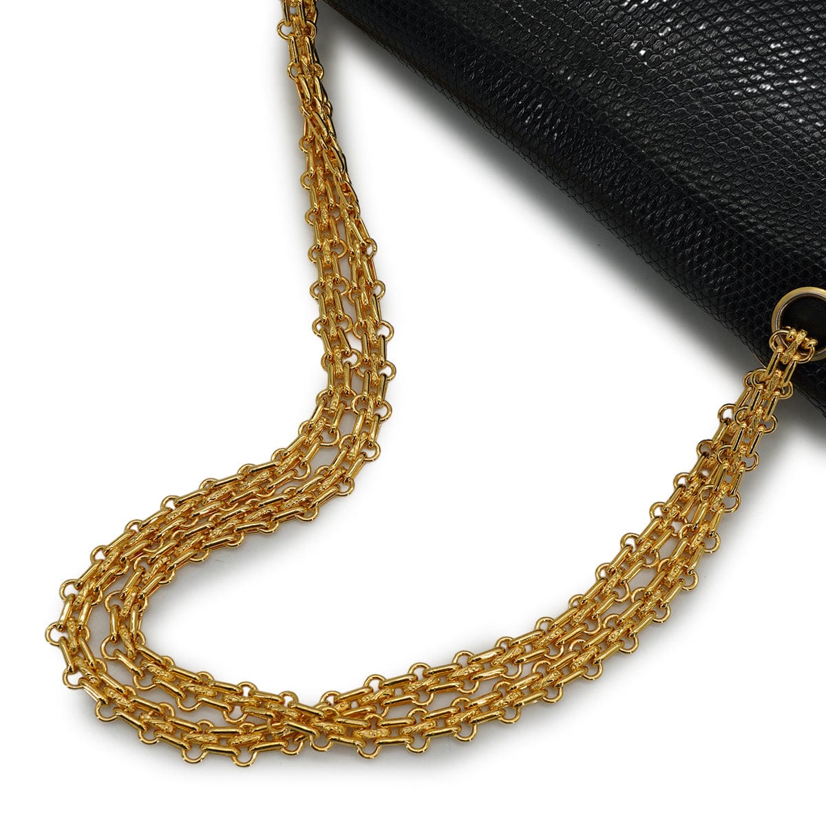 CHANEL VINTAGE CHANEL CHAIN SHOULDER BAG BLACK LIZARD GOLD HARDWARE 90313859