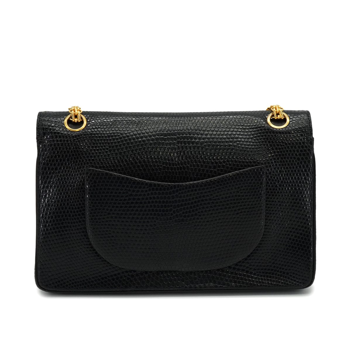 CHANEL VINTAGE CHANEL CHAIN SHOULDER BAG BLACK LIZARD GOLD HARDWARE 90313859