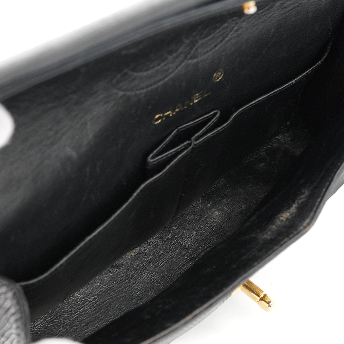 CHANEL VINTAGE CHANEL CHAIN SHOULDER BAG BLACK LIZARD GOLD HARDWARE 90313859