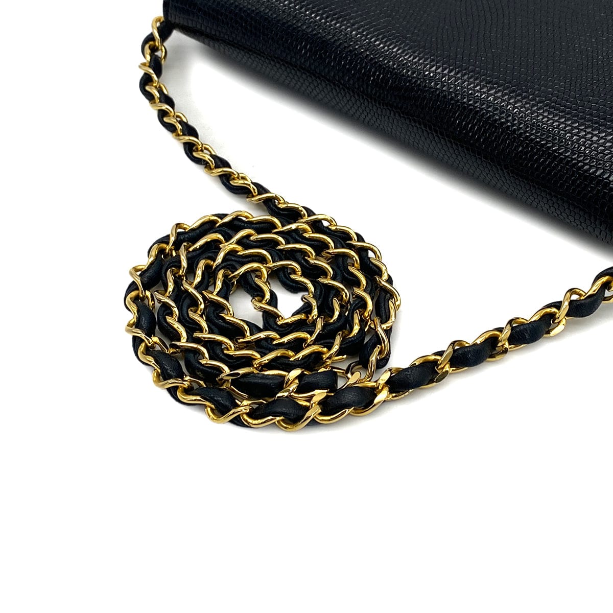 CHANEL VINTAGE CHANEL CHAIN SHOULDER BAG BLACK LIZARD GOLD HARDWARE 90325633
