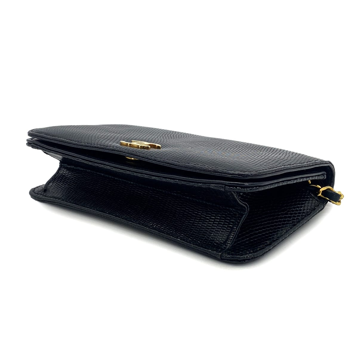 CHANEL VINTAGE CHANEL CHAIN SHOULDER BAG BLACK LIZARD GOLD HARDWARE 90325633