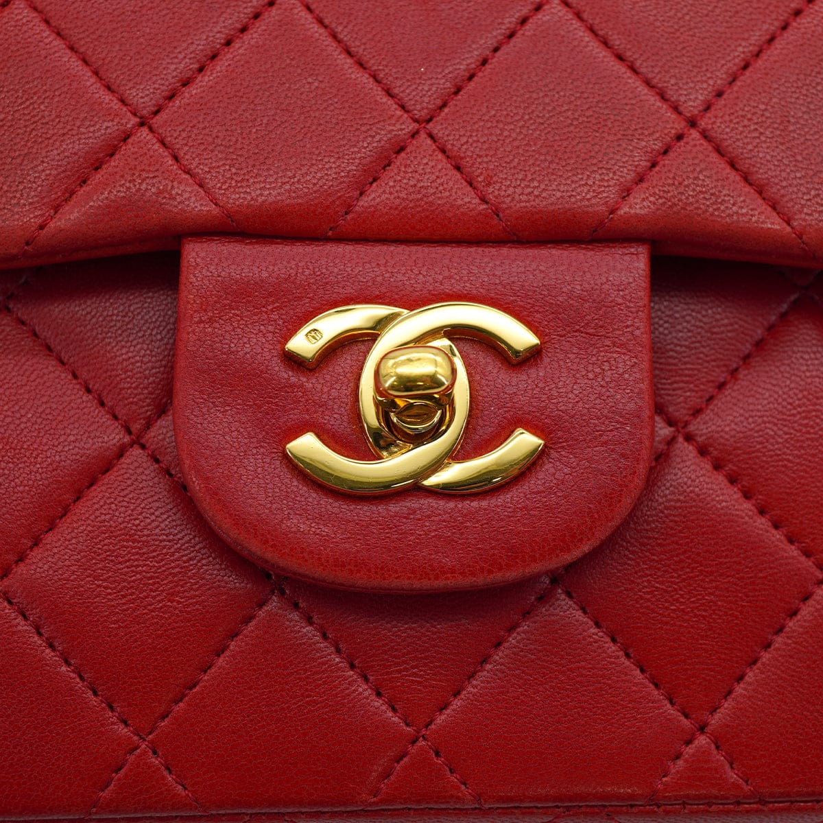 CHANEL VINTAGE CHANEL CLASSIC FLAP SMALL CHAIN SHOULDER BAG RED LAMB SKIN GOLD HARDWARE 90321017