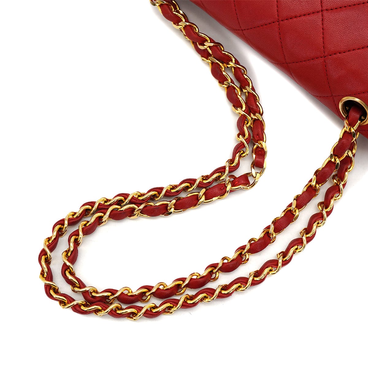 CHANEL VINTAGE CHANEL CLASSIC FLAP SMALL CHAIN SHOULDER BAG RED LAMB SKIN GOLD HARDWARE 90321017
