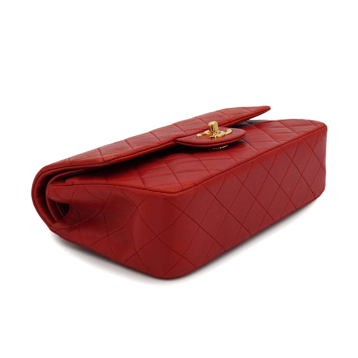 CHANEL VINTAGE CHANEL CLASSIC FLAP SMALL CHAIN SHOULDER BAG RED LAMB SKIN GOLD HARDWARE 90321017