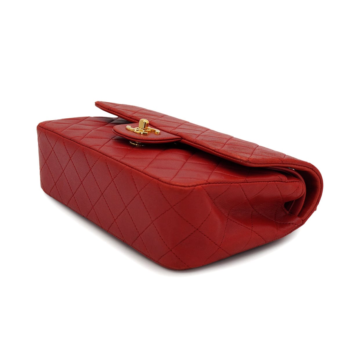 CHANEL VINTAGE CHANEL CLASSIC FLAP SMALL CHAIN SHOULDER BAG RED LAMB SKIN GOLD HARDWARE 90321017