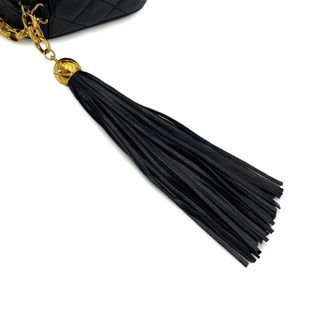 CHANEL VINTAGE CHANEL COCO BALL MATELASSE BIJOU CHAIN SHOULDER BAG FRINGE BLACK LAMB SKIN GOLD HARDWARE 90310300