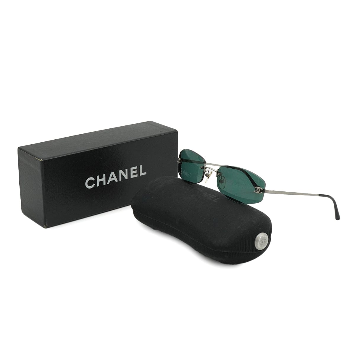 CHANEL VINTAGE CHANEL COCOMARK SUNGLASSES BLACK SILVER EYEWEAR 90327316