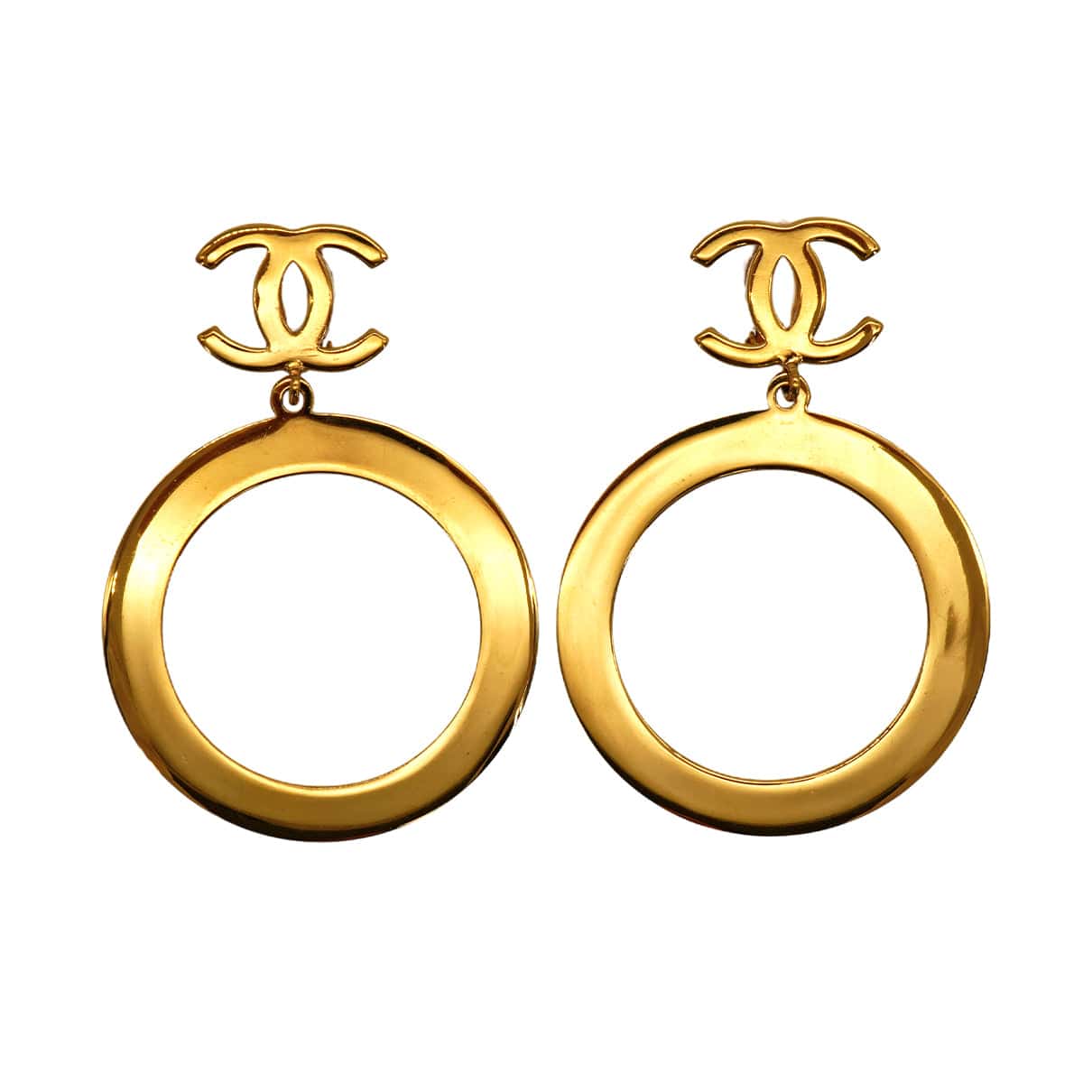 CHANEL VINTAGE CHANEL EARRINGS COCOMARK HOOP SWING GOLD ACCESSORY 90345986