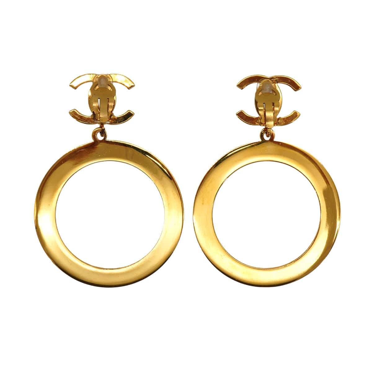 CHANEL VINTAGE CHANEL EARRINGS COCOMARK HOOP SWING GOLD ACCESSORY 90345986