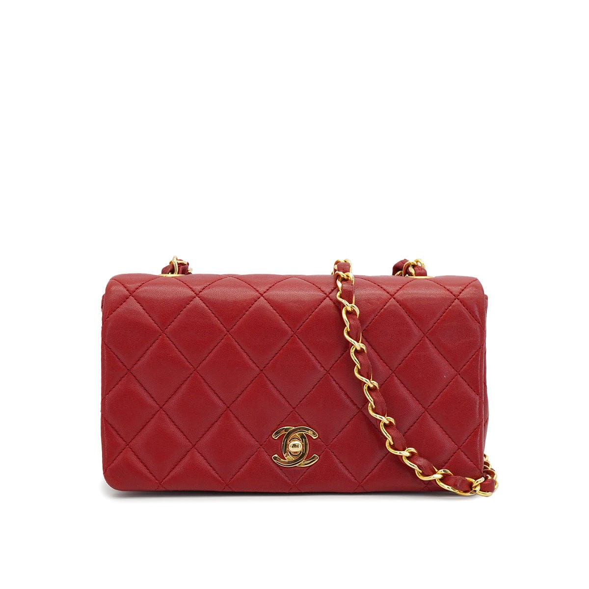 CHANEL VINTAGE CHANEL FULL FLAP CHAIN SHUOLDER BAG RED LAMB SKIN GOLD HARDWARE 90327050