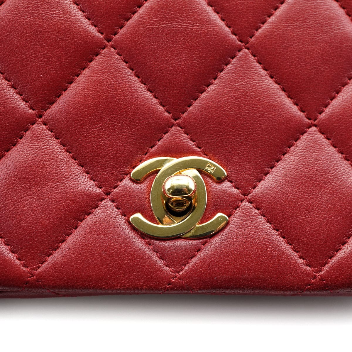 CHANEL VINTAGE CHANEL FULL FLAP CHAIN SHUOLDER BAG RED LAMB SKIN GOLD HARDWARE 90327050