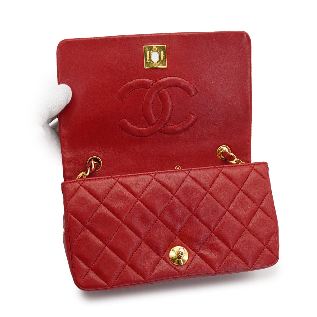 CHANEL VINTAGE CHANEL FULL FLAP CHAIN SHUOLDER BAG RED LAMB SKIN GOLD HARDWARE 90327050