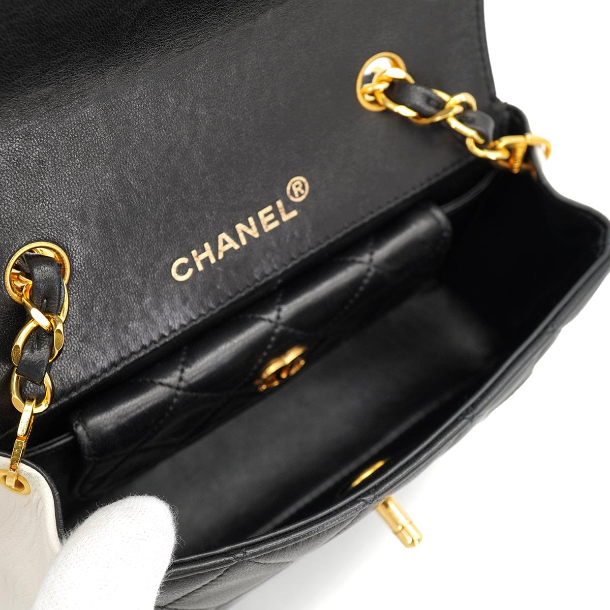 CHANEL VINTAGE CHANEL MATELASSE CHAIN SHOULDER BAG BLACK WHITE LAMB SKIN GOLD HARDWARE 90326672