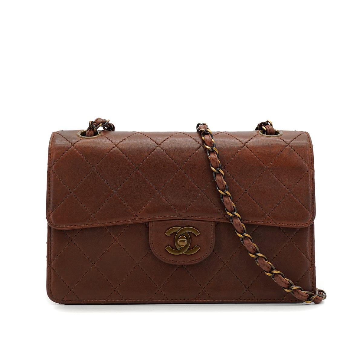 CHANEL VINTAGE CHANEL MATELASSE CHAIN SHOULDER BAG BROWN LEATHER GOLD HARDWARE 90326856