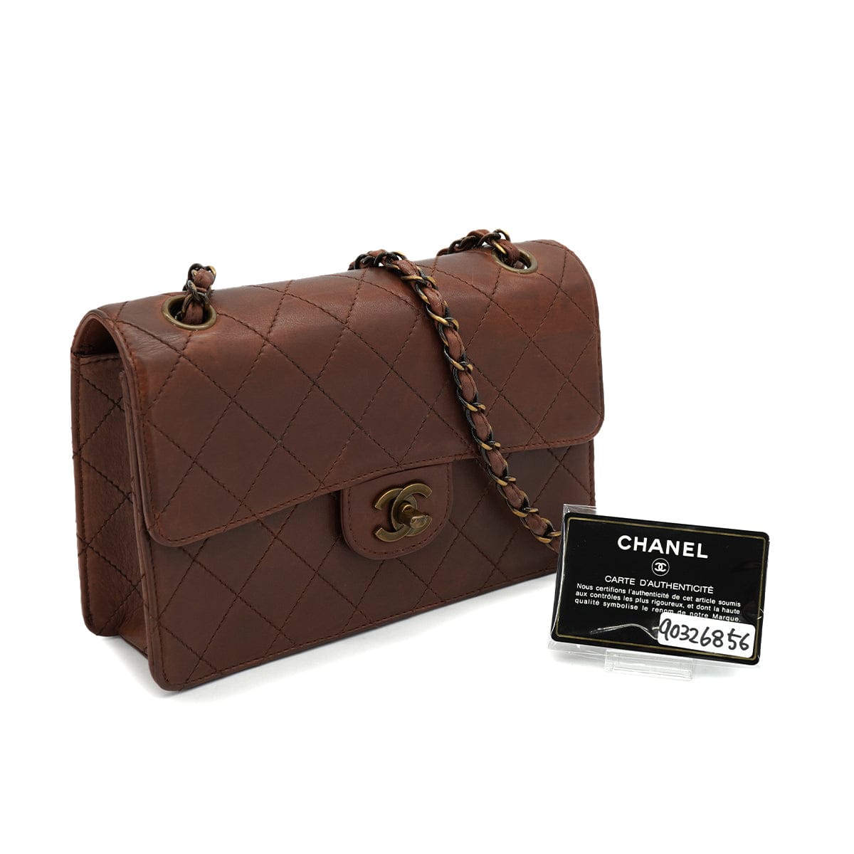 CHANEL VINTAGE CHANEL MATELASSE CHAIN SHOULDER BAG BROWN LEATHER GOLD HARDWARE 90326856