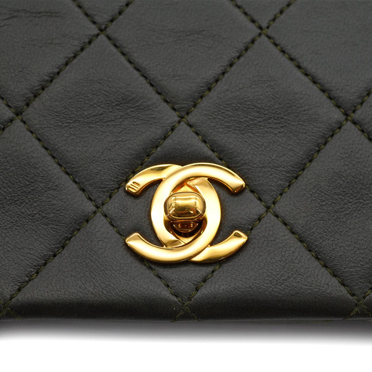 CHANEL VINTAGE CHANEL MATELASSE FULL FLAP CHAIN SHOULDER BAG KAHKI LAMB SKIN GOLD HARDWARE 90326673