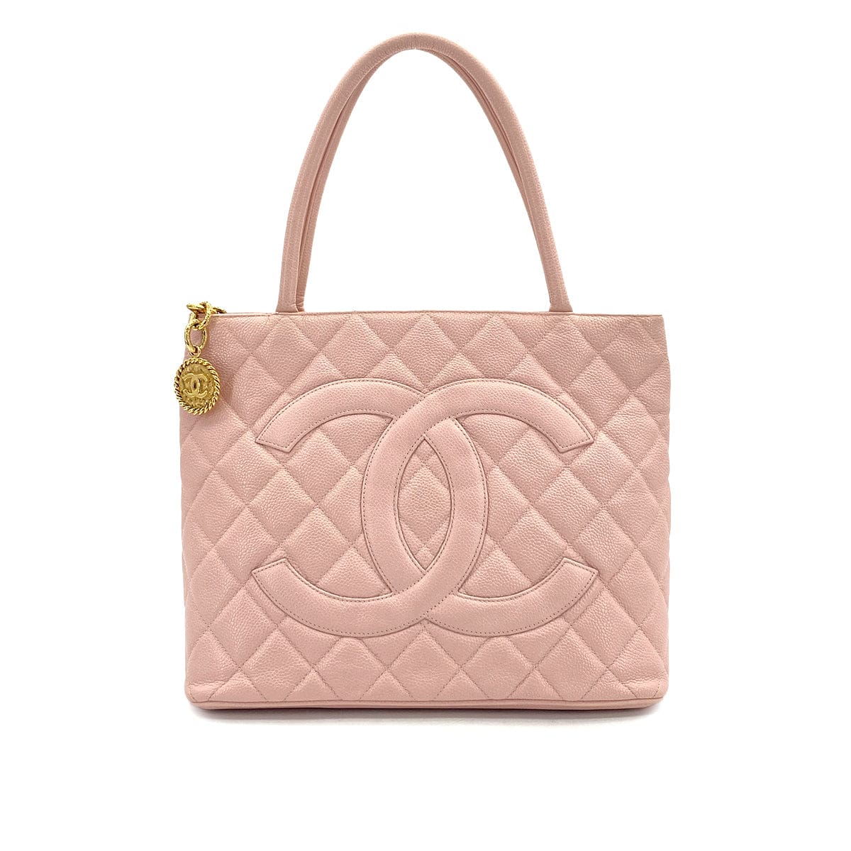 CHANEL VINTAGE CHANEL MEDALLION MATELLASSE TOTE BAG PINK CAVIAR SKIN GOLD HARDWARE 90327074