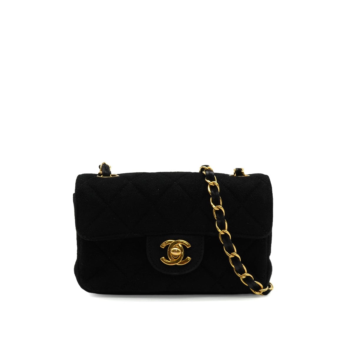 CHANEL VINTAGE CHANEL MINI MATELASSE CHAIN SHOULDER BAG BLACK SUEDE GOLD HARDWARE 90340486