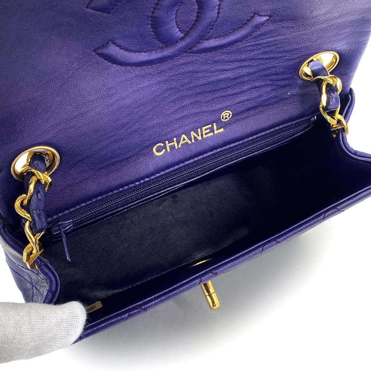 CHANEL VINTAGE CHANEL MINI SQUARE 17 CHAIN SHOULDER BAG PURPLE LAMB SKIN GOLD HARDWARE 90327086