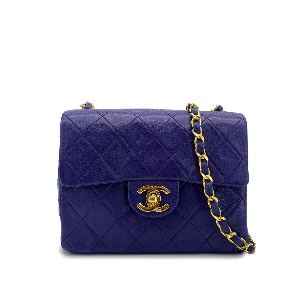 CHANEL VINTAGE CHANEL MINI SQUARE 17 CHAIN SHOULDER BAG PURPLE LAMB SKIN GOLD HARDWARE 90327086
