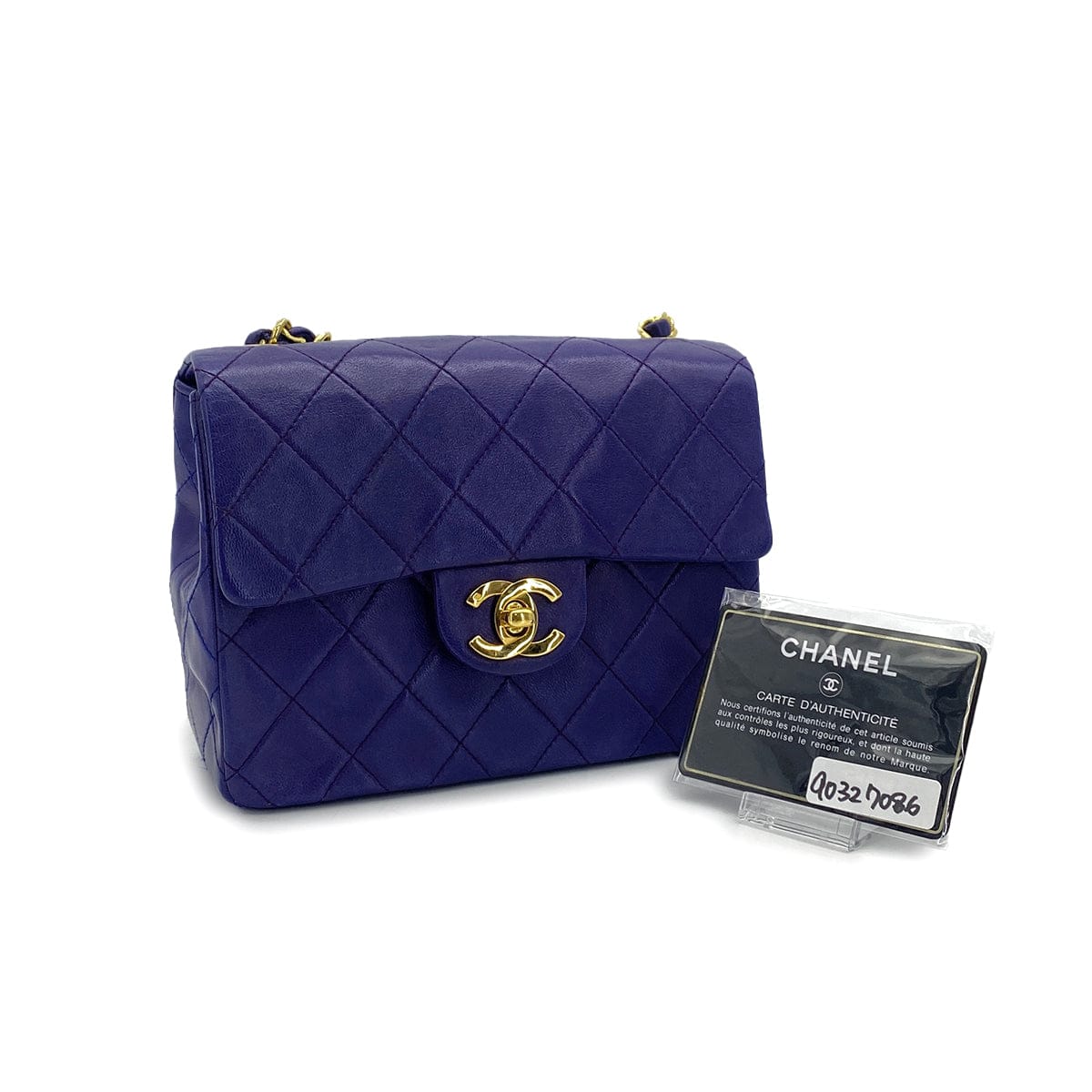 CHANEL VINTAGE CHANEL MINI SQUARE 17 CHAIN SHOULDER BAG PURPLE LAMB SKIN GOLD HARDWARE 90327086