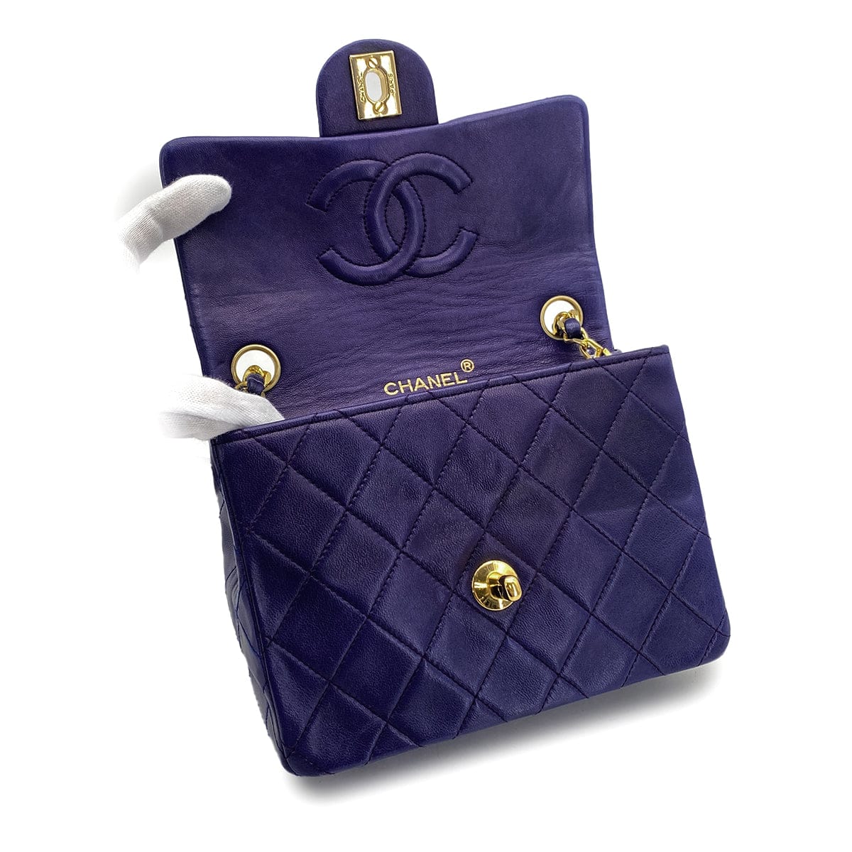 CHANEL VINTAGE CHANEL MINI SQUARE 17 CHAIN SHOULDER BAG PURPLE LAMB SKIN GOLD HARDWARE 90327086