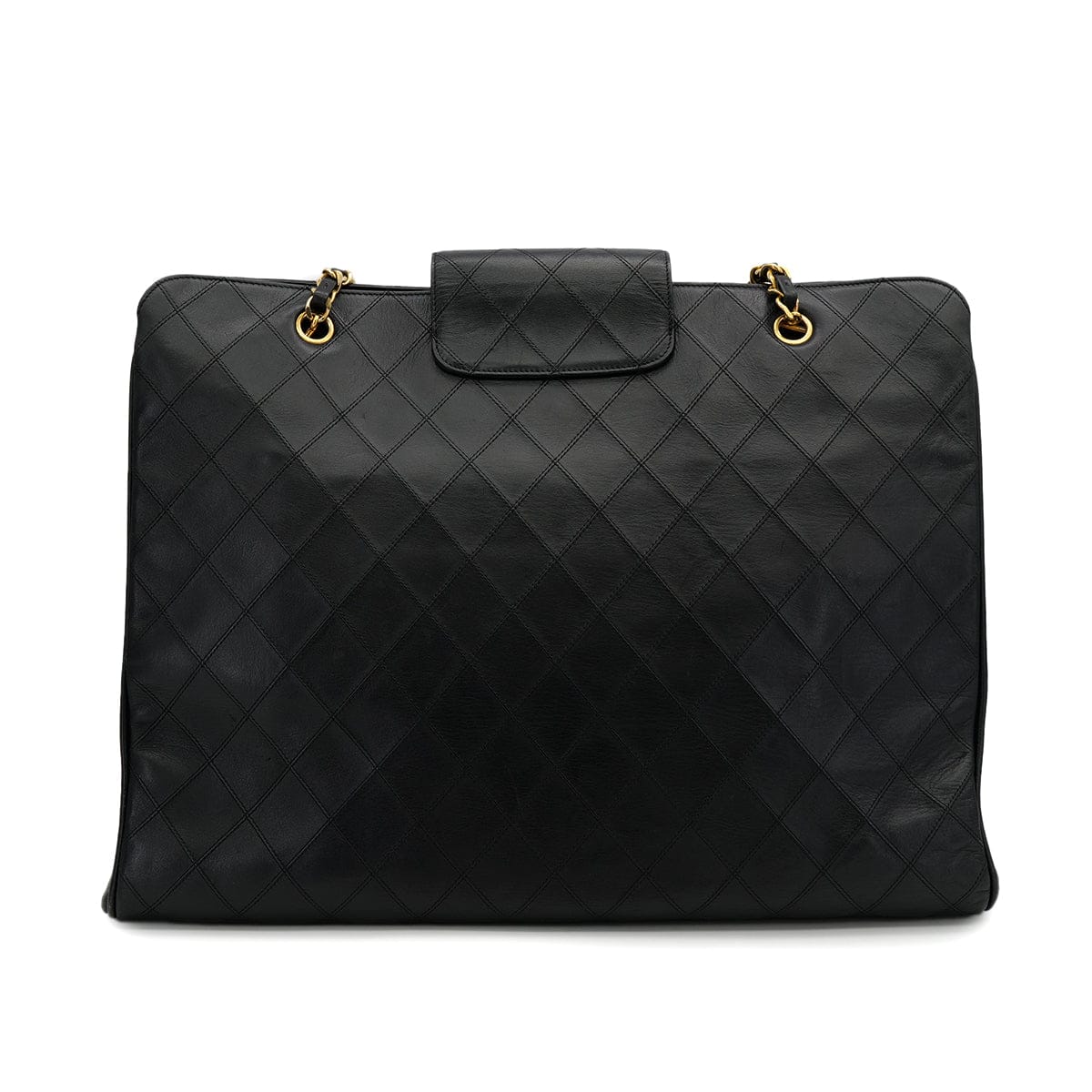 CHANEL VINTAGE CHANEL SUPER MODEL BICOLORE CHAIN TOTE BAG BLACK LEATHER 90313406