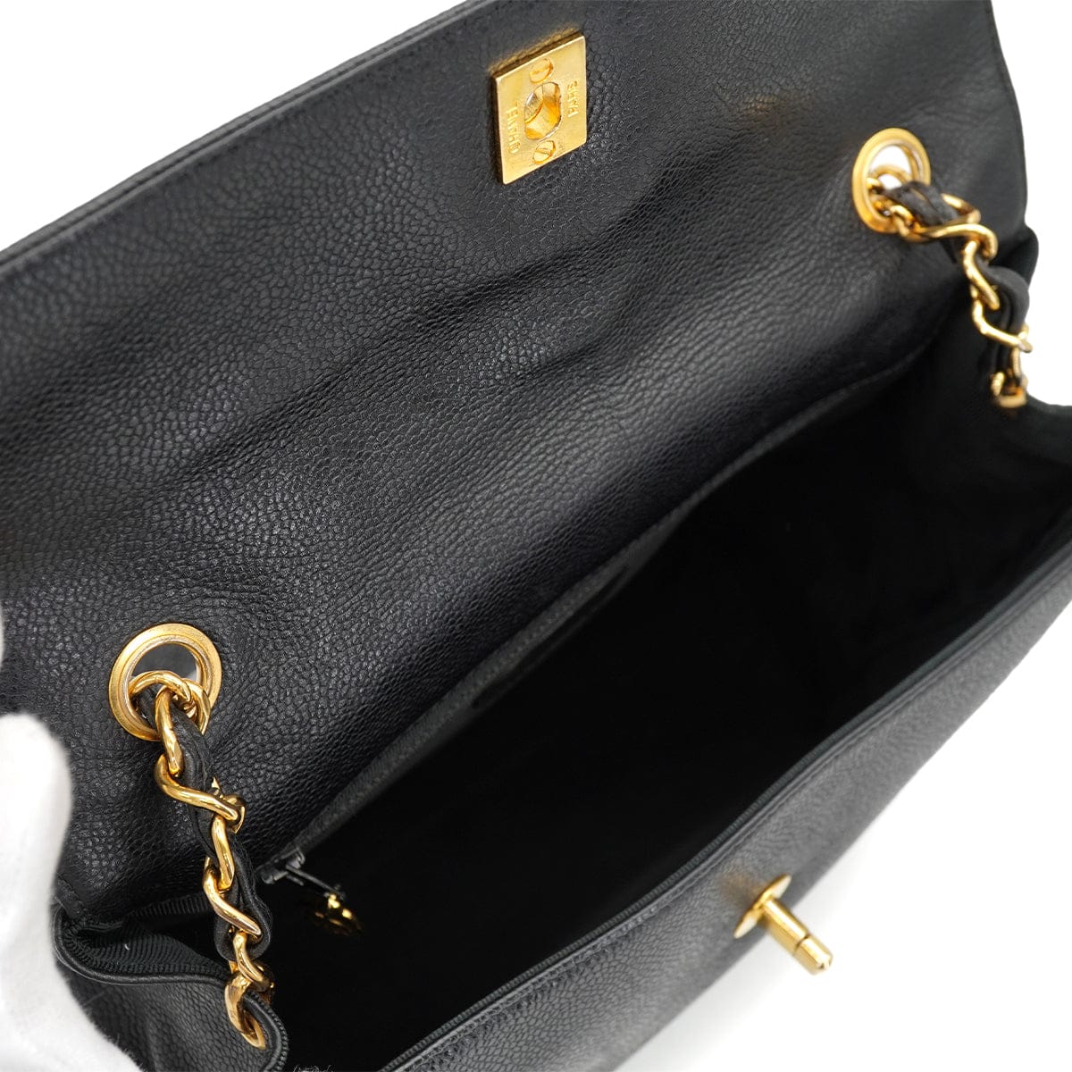 CHANEL VINTAGE CHANEL TRIPLE COCO CHAIN SHOULDER BAG BLACK CAVIAR SKIN GOLD HARDWARE 90327070