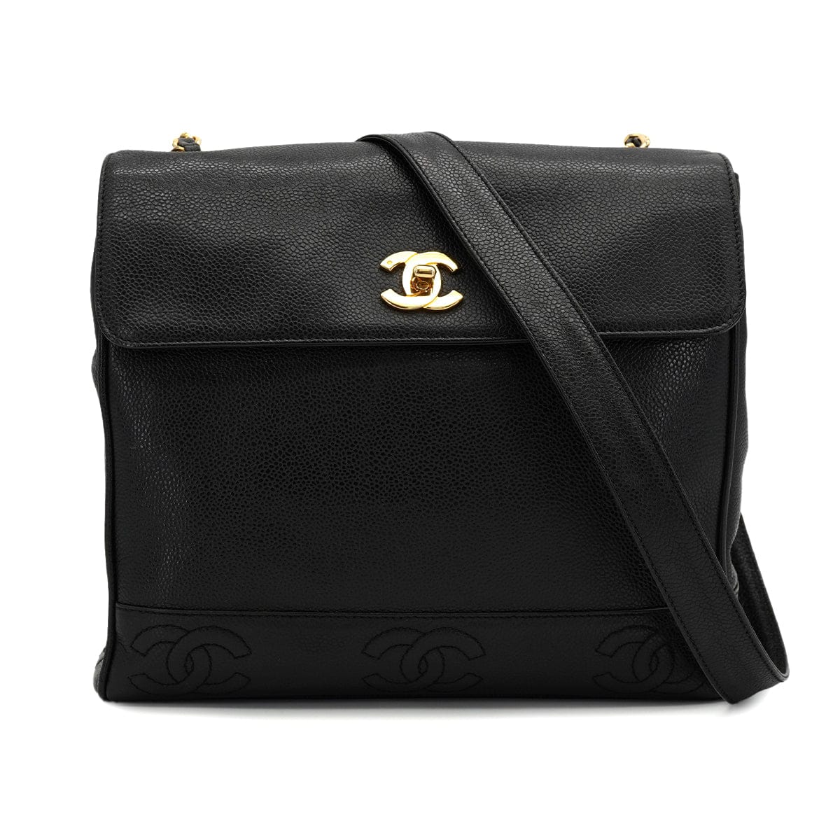 CHANEL VINTAGE CHANEL TRIPLE COCO CHAIN SHOULDER BAG BLACK CAVIAR SKIN GOLD HARDWARE 90327070
