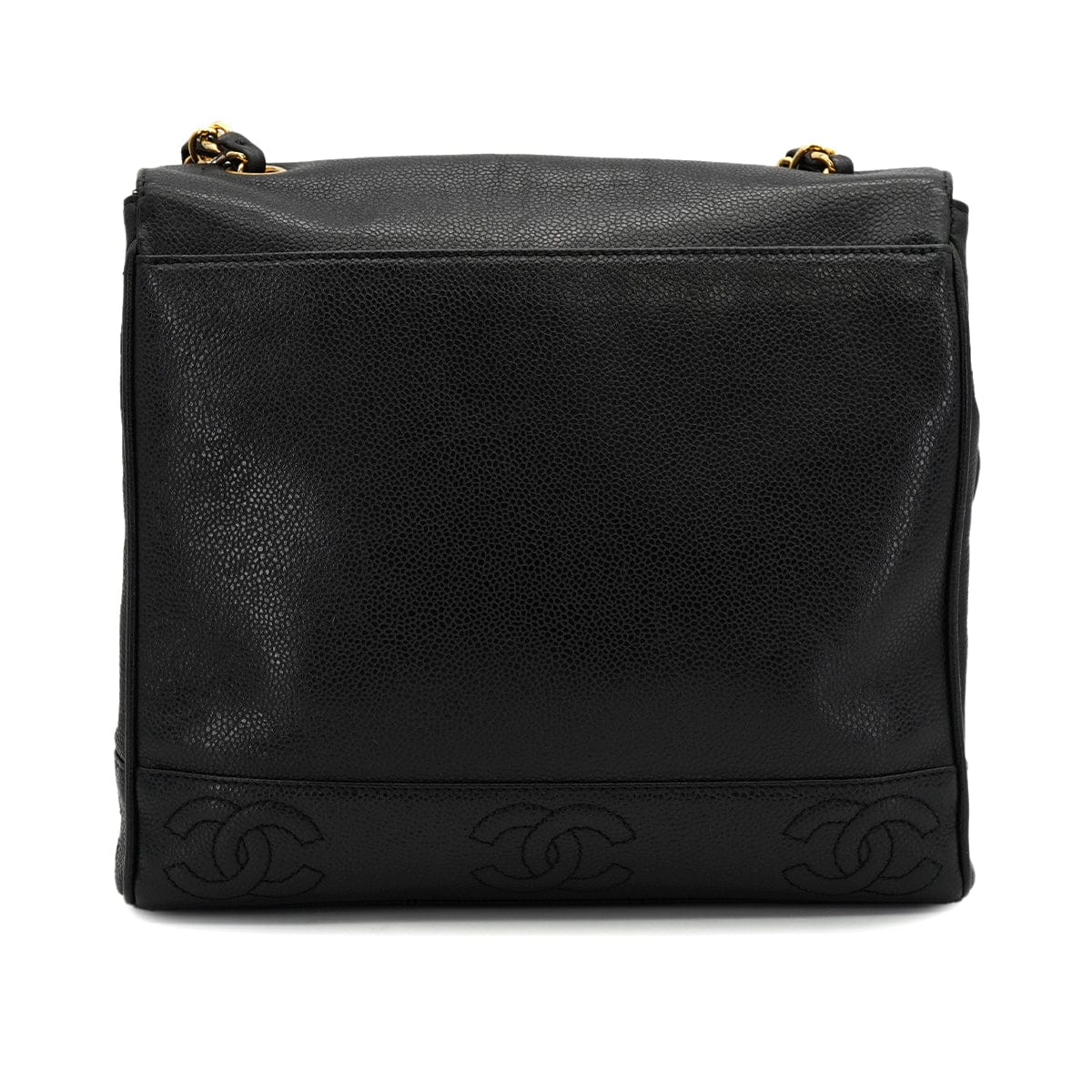 CHANEL VINTAGE CHANEL TRIPLE COCO CHAIN SHOULDER BAG BLACK CAVIAR SKIN GOLD HARDWARE 90327070