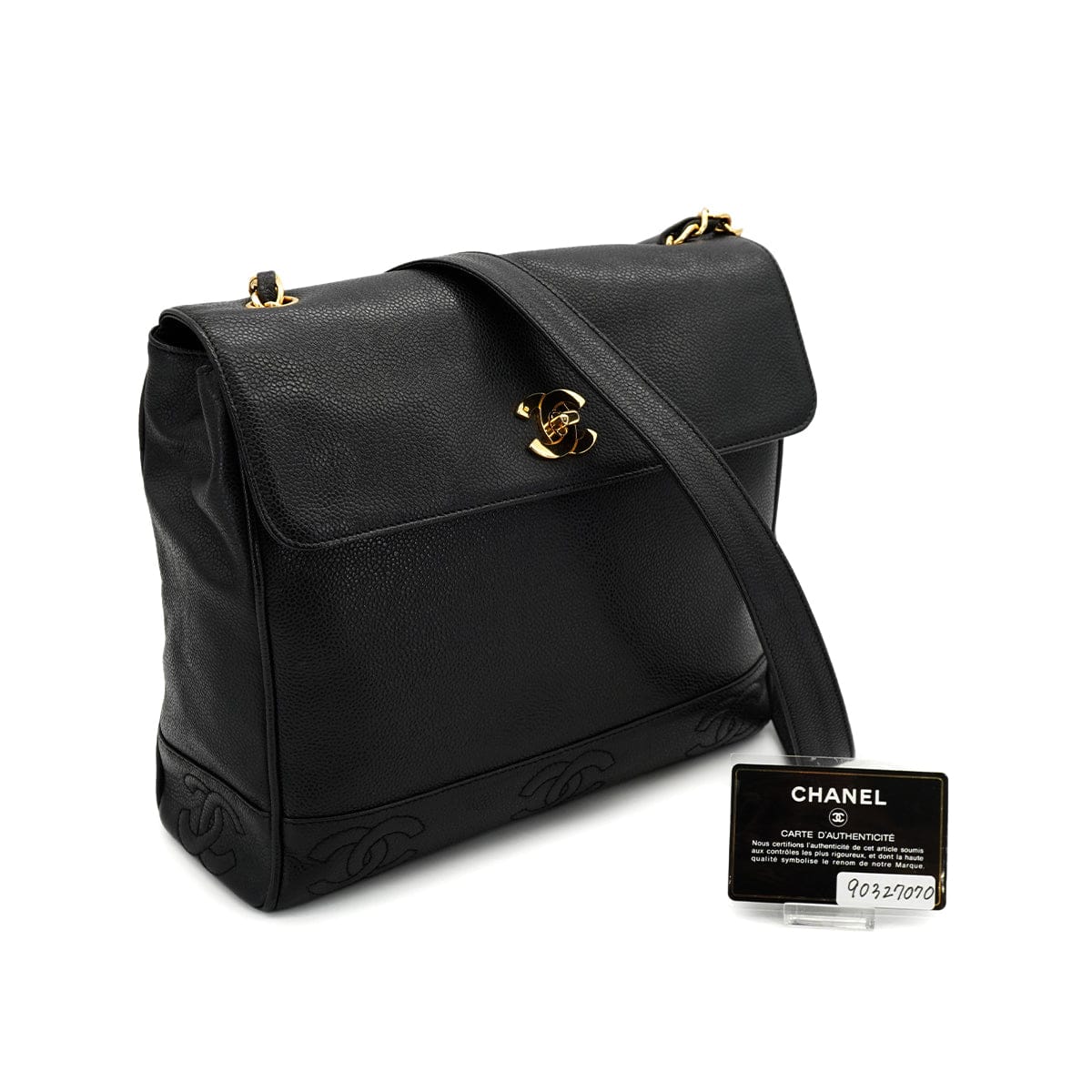 CHANEL VINTAGE CHANEL TRIPLE COCO CHAIN SHOULDER BAG BLACK CAVIAR SKIN GOLD HARDWARE 90327070