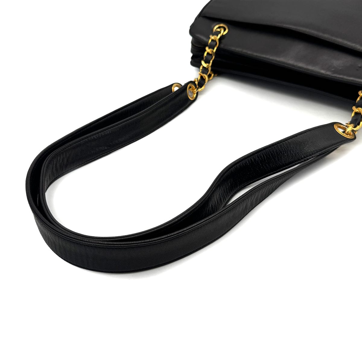 CHANEL VINTAGE CHANEL TRIPLE COCO CHAIN SHOULDER BAG BLACK LAMB SKIN GOLD HARDWARE 90324756