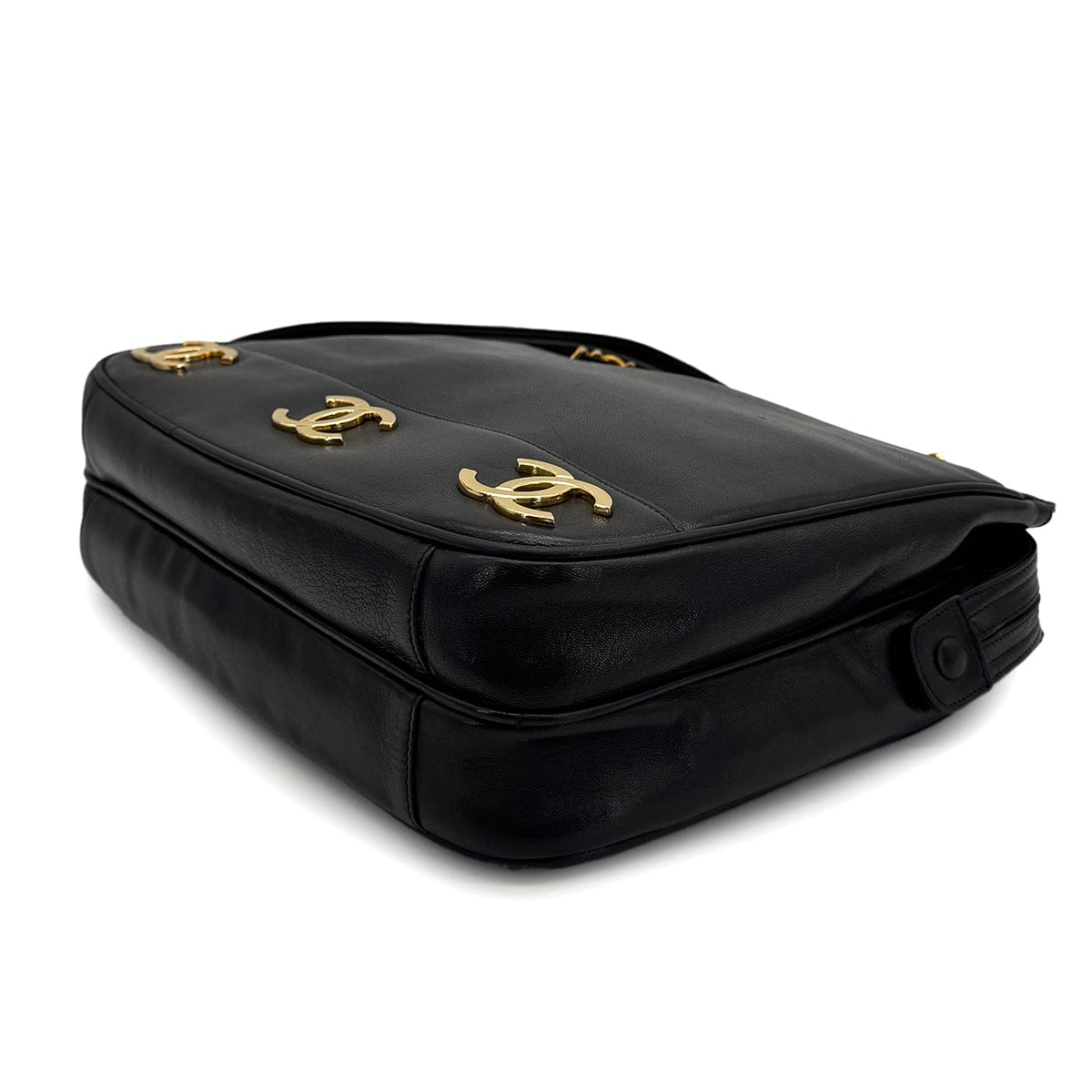 CHANEL VINTAGE CHANEL TRIPLE COCO CHAIN SHOULDER BAG BLACK LAMB SKIN GOLD HARDWARE 90324756