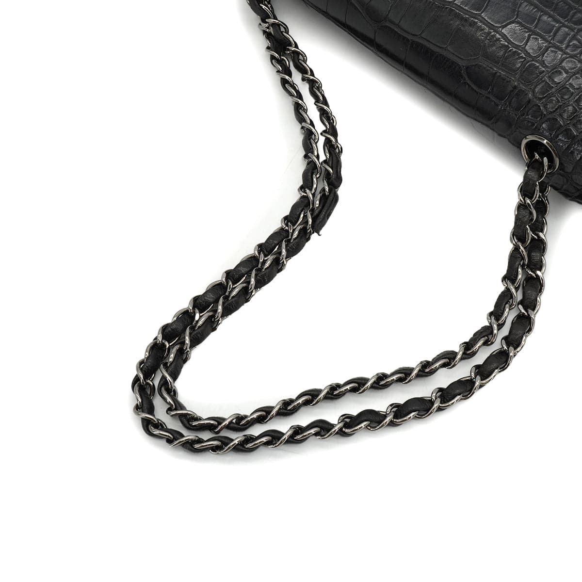 CHANEL VINTEGE CHANEL CLASSIC FLAP MEDIUM CHAIN SHOULDER BAG BLACK CROCODILE SILVER HARDWARE 90340464