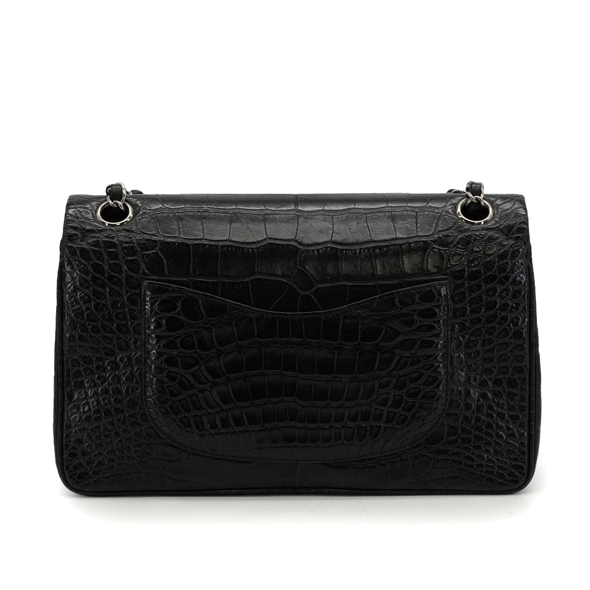 CHANEL VINTEGE CHANEL CLASSIC FLAP MEDIUM CHAIN SHOULDER BAG BLACK CROCODILE SILVER HARDWARE 90340464