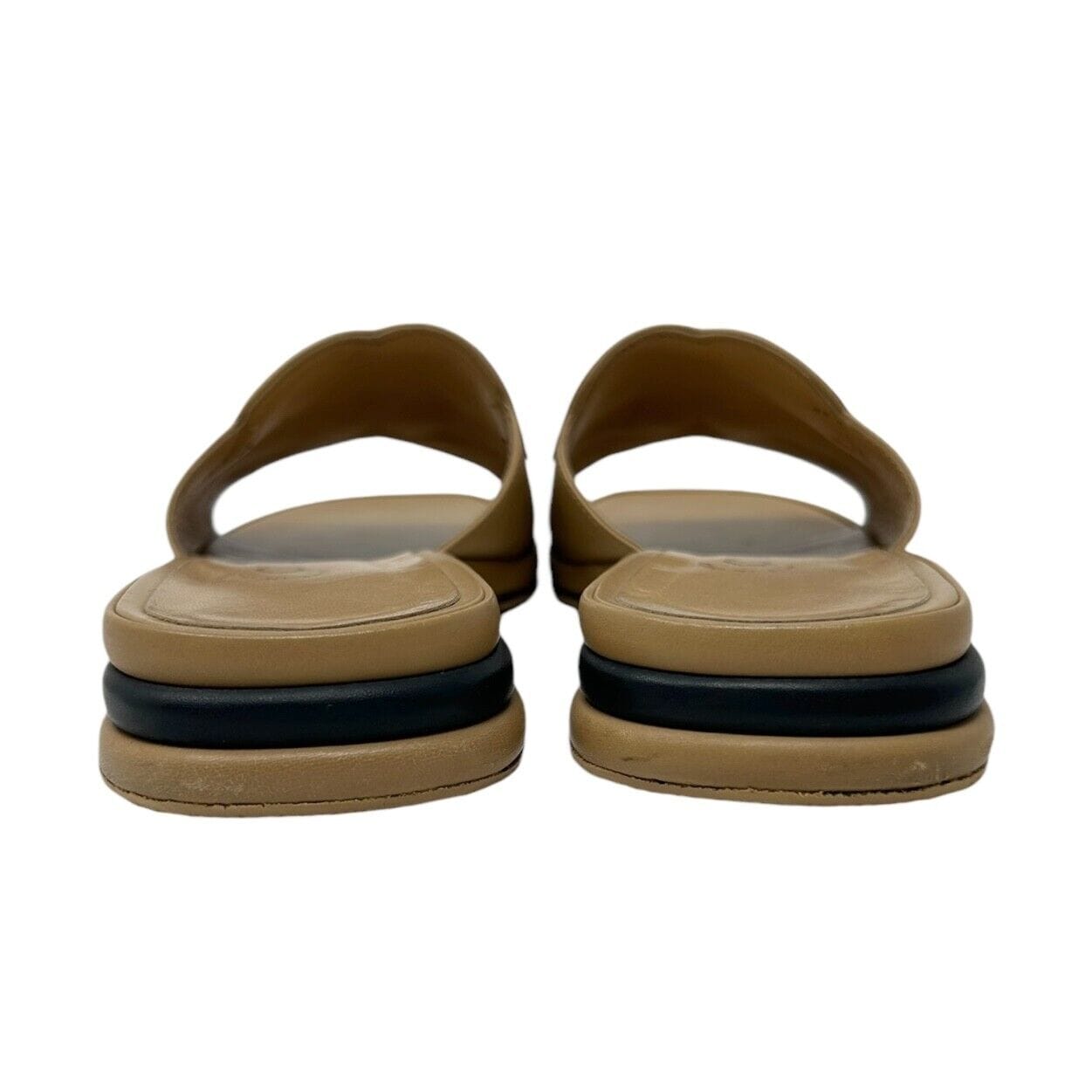 chanel CHANEL Vintage Big CC Mark Logo Sandals #39.5 US 9 Light Brown Leather