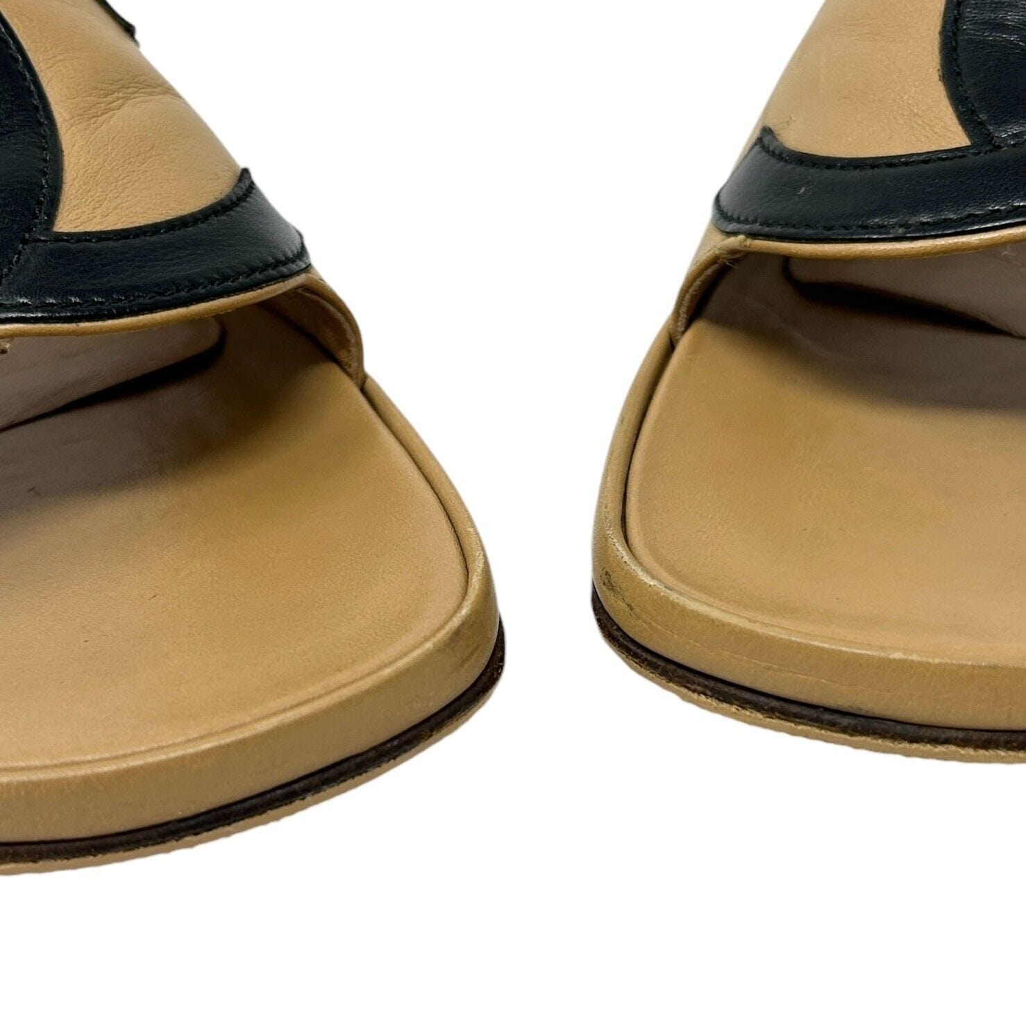 chanel CHANEL Vintage Big CC Mark Logo Sandals #39.5 US 9 Light Brown Leather