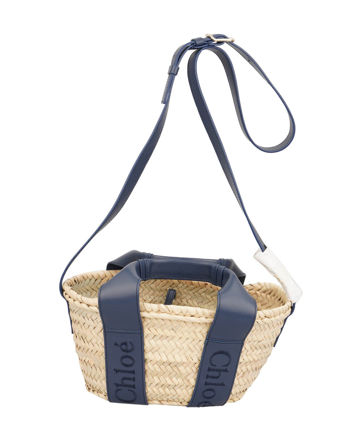 Chloe Chloe Small Straw Tote Bag with Night Blue Hardware